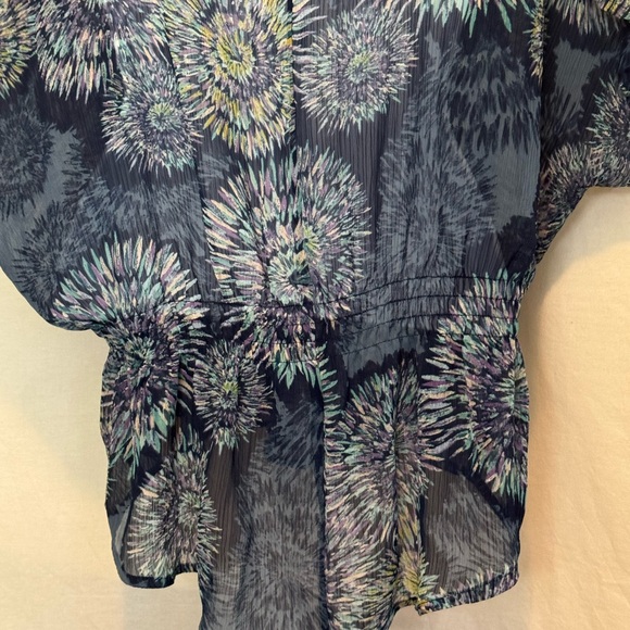 H-182 ANA A New Approach Blue & Green Sheer Short Sleeve Peplum Blouse Size MP - Picture 7 of 15